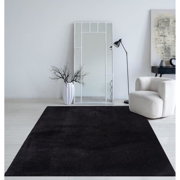 Mia's Carpets Taos, tapis lavable noir, 80 x 150 cm, tapis de salon doux avec dessous antidérapant