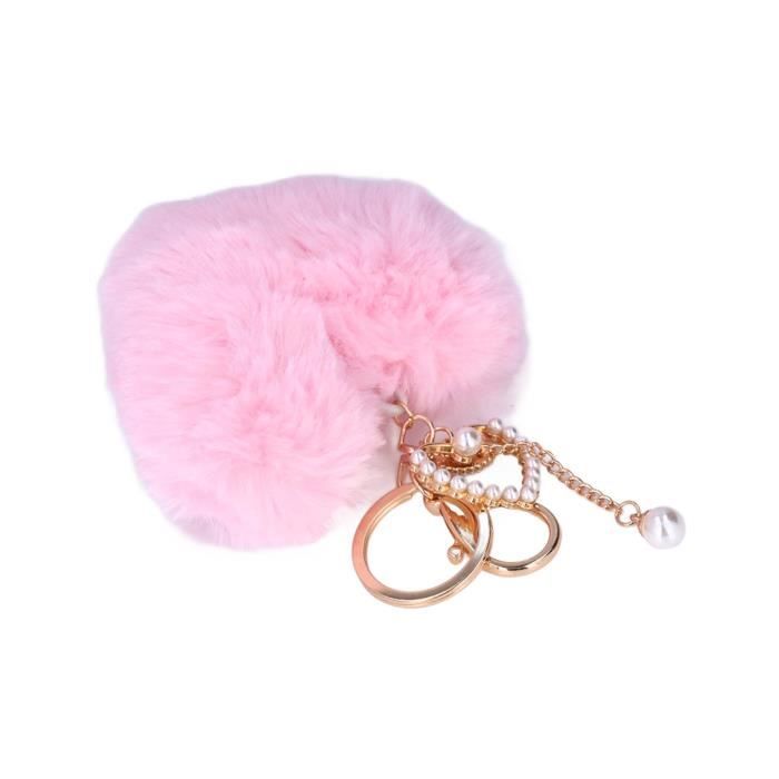 Porte-clés en fourrure de renard avec pompon - Accessoire de sac - Boule moelleuse, Marron foncé