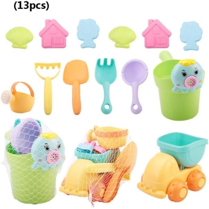 YARNOW – Lot De Plage Enfant – 8 Pelles, 4 Moules, 1 Seau, 1 Arrosoir – Jouets De Sable En Plastique – Pour Bébés Et Enfants