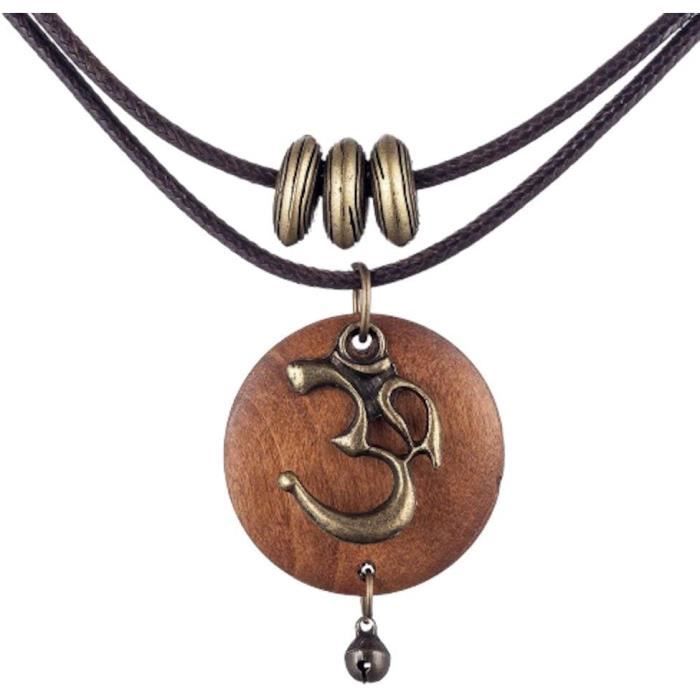Collier Pendentif Om Sacré (Aum) - En Corne De Yak Tibétain, Artisanal Fait Main, Unisexe, Modèle #A16