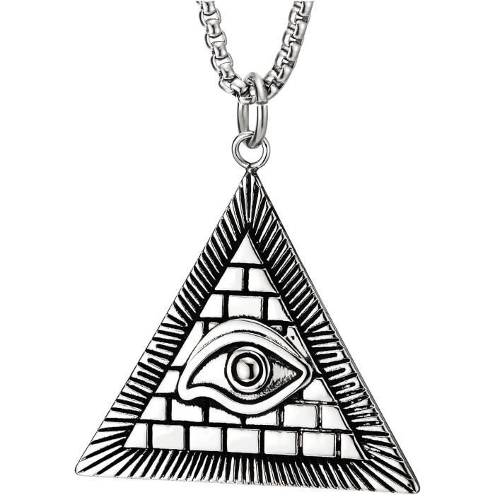 Mauvais Oeil Motifs Triangle Pyramide Médaille Pendentif - Collier ...