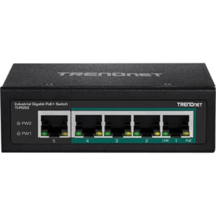 trendnet 5-port industrial gigabit poe+ din-rail switch noirRouteur, Wifi, Réseau 5-PORT INDUSTRIAL GIGABIT POE+ DIN-RAIL SWITCH