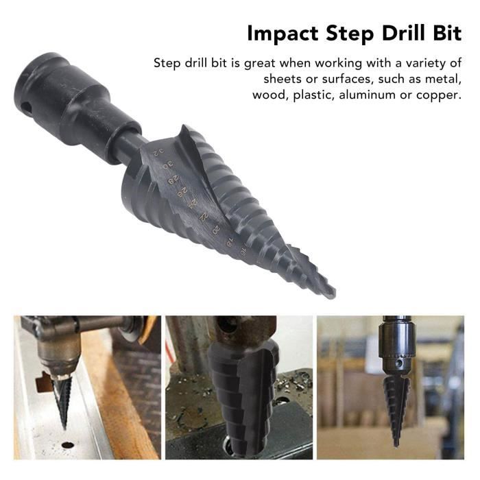Foret étagé 4 à 22 Mm - 10 Tailles, Tige Hexagonale 6,35 Mm - Pour Métal, Bois, Plastique - Revêtement Titane - 10