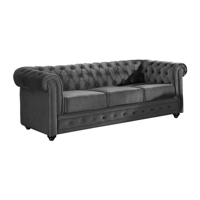 Canapé 3 places CHESTERFIELD - Velours anthracite - Classique - Intemporel - Moelleux