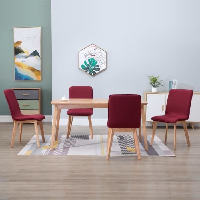Vidaxl 4x Chaises De Salle A Manger Rouge Tissu Cuisine Diner
