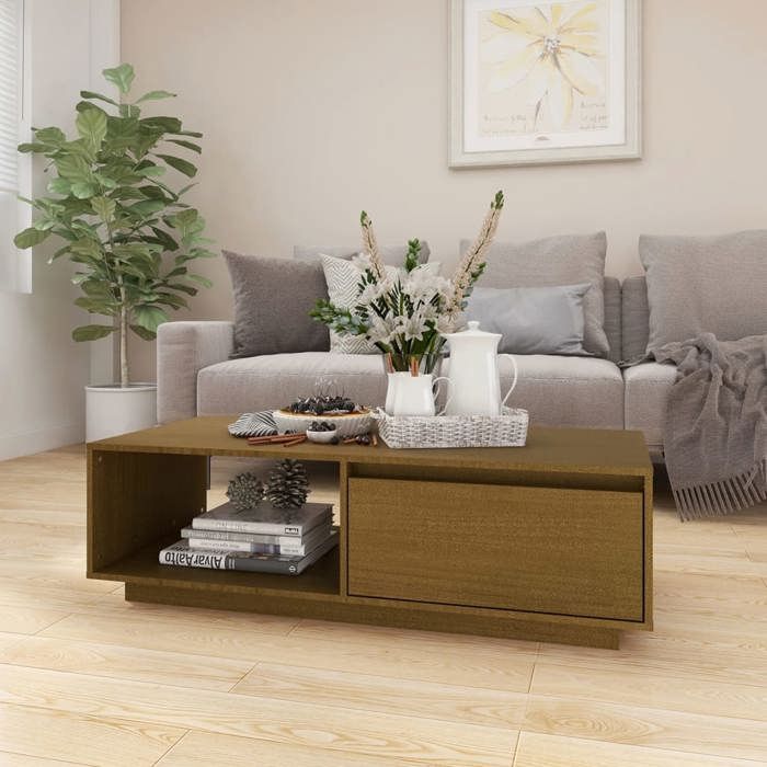 vidaXL Table basse marron miel 110x50x335 cm bois de pin massif 809885