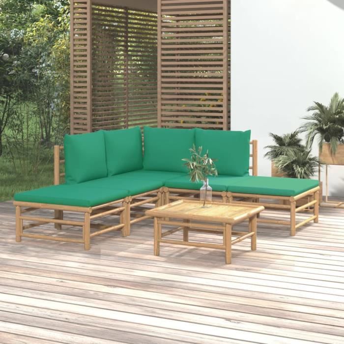 vidaXL Salon de jardin 6 pcs avec coussins Bambou - vue 3
