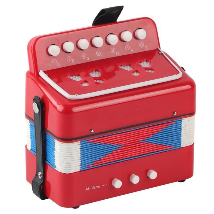 Accordéon Jouet Enfant 7 Touches + 3 Valves - Instrument Musical Débutant Avec Dragonne, Noir, Pour Petits Musiciens Dès 3 Ans