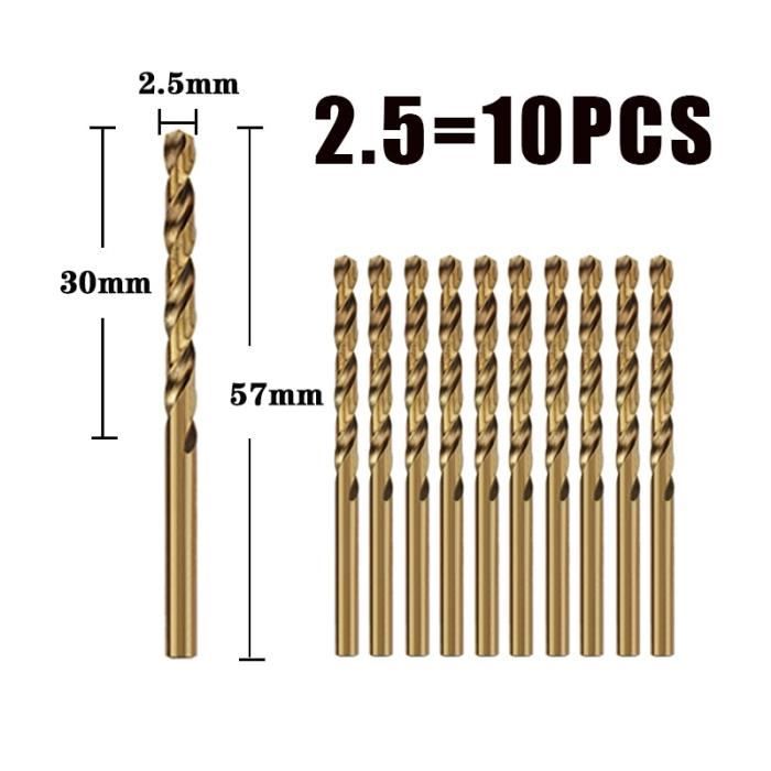 NA Lot de 10 forets hélicoïdaux HSS M35 1 mm 1,5 mm 2 mm 2,5 mm 3 mm pour  bois, acier inoxydable, métal, plastique