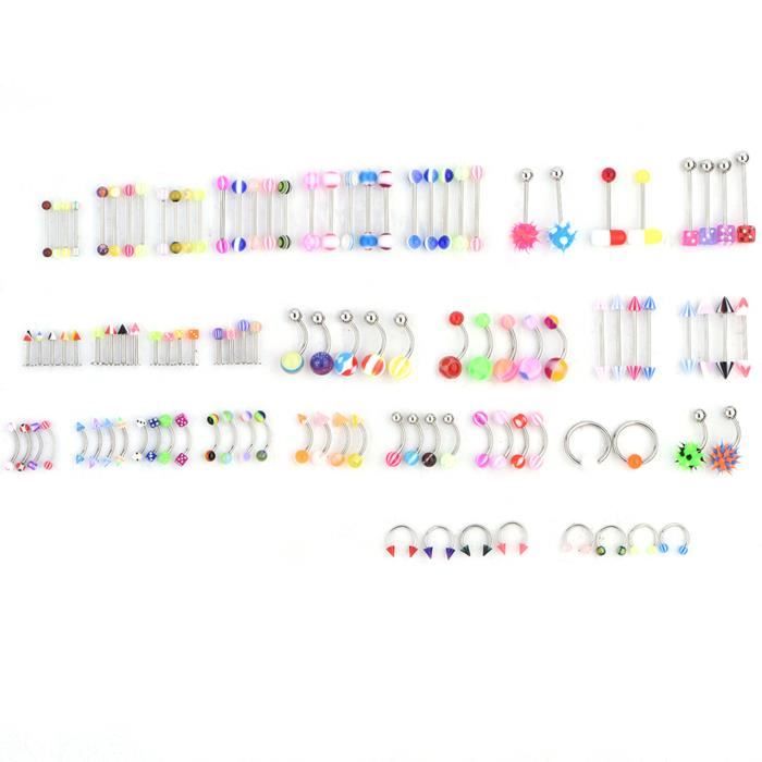 Zerone Anneau de piercing 110 pcs/ensemble Langue Nez Nombril Anneaux Mixte En Acier Inoxydable Corps Piercing Bijoux