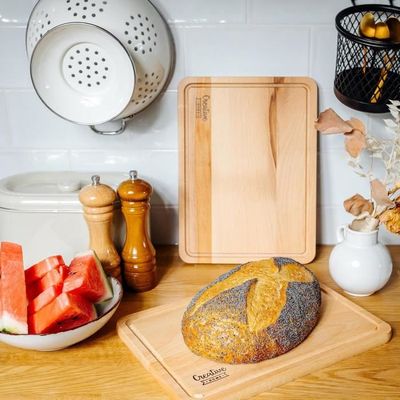Planche à Découper Pain Creative Home - Bois De Hêtre Naturel - 35,5x28,5cm - Avec Ramasse-miettes Amovible