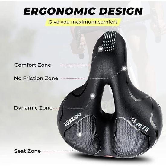 Selle Vélo Confort Large YOUNGDO - Ergonomique, Imperméable, Double Ressort | Pour VTT, Ville, Pliant