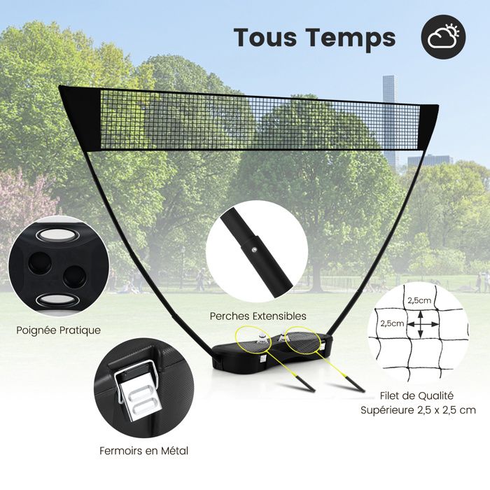 Filet De Badminton Et Tennis Pliable SPORTNOW - Avec Sac De Transport, Montant Métal