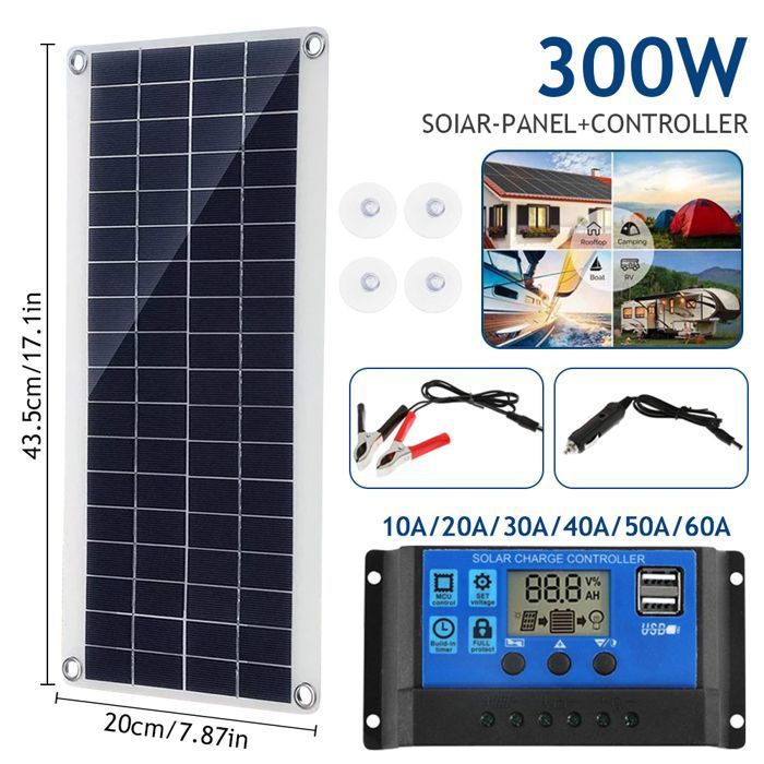 Kit Panneau Solaire 220 W 220 V Monocristallin + Régulateur 60A + Onduleur - Idéal Camping-Car & Caravane