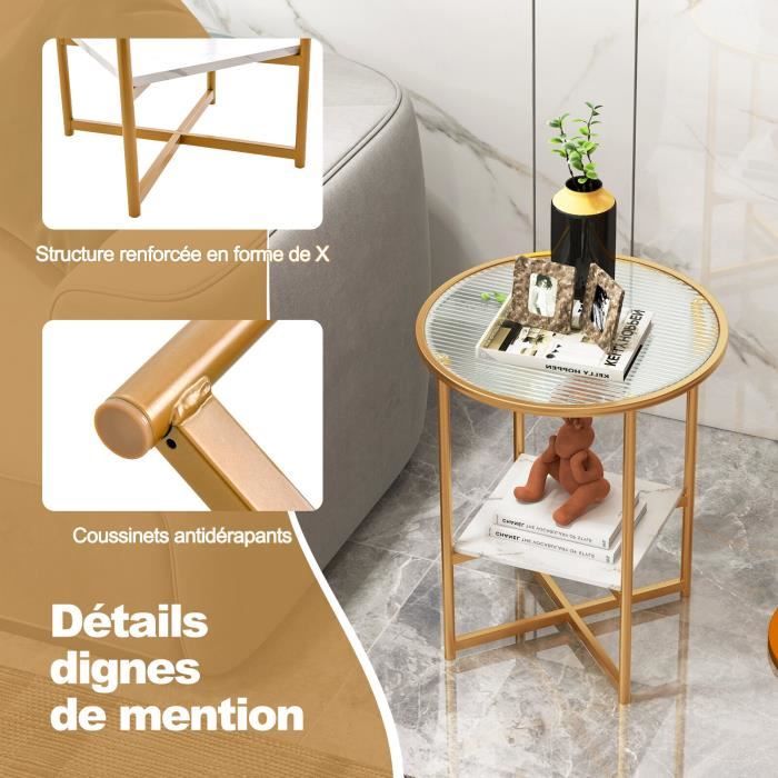 Table Basse Ronde 2 Niveaux Style Industriel - 80 Cm En Bois Et Métal - Design Rustique Et Rangement Pratique