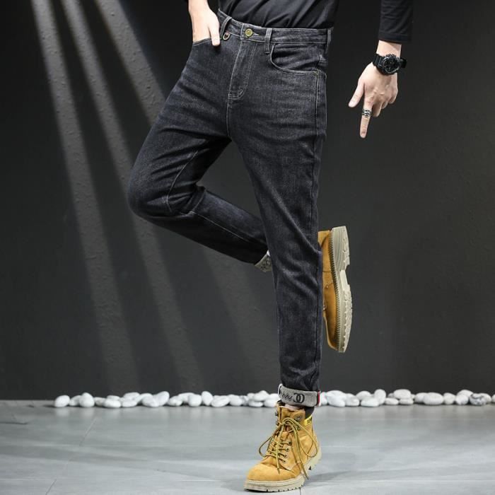 Pantalon en Jean Homme Slim Stretch Doux Casual Classique Jambe Droite Noir Gris INSFITY Taille standard
