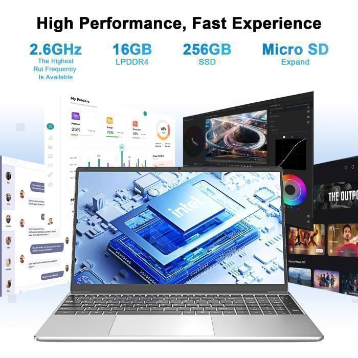 Ordinateur Portable 15.6 Pouces Windows 11 Pro - 16 Go RAM, 512 Go SSD, Processeur Intel Celeron N5095, écran IPS FHD, Clavier Rétroéclairé, Touch ID