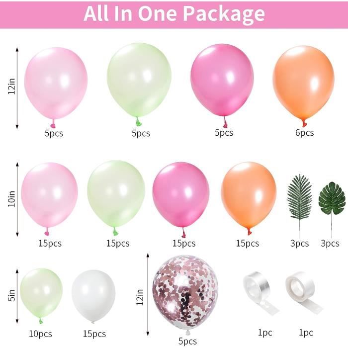 Kit d'arche de ballons rose vif et blanc, 119 ballons à confettis