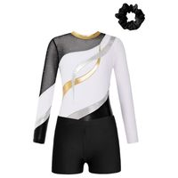 Zdhoor Justaucorps Gymnastique Enfant Fille Manche Longue Avec Short Et Chouchou Pour Danse Patinage Artistique - 5