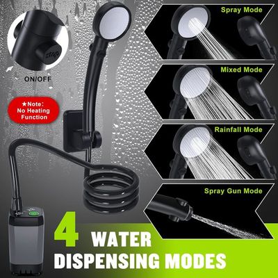 Douche Portable de Camping Pompe de Douche Extérieure 2 Modes Pommeau de Douche Portable Pulvérisateur Rechargeable par USB pour Camping Randonnée Voyage