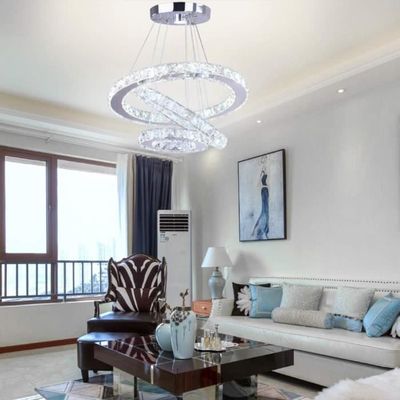 Moderne K9 cristal 3 anneaux lustre LED plafonnier suspendu suspension  luminaire bricolage pour chambre salon blanc froid