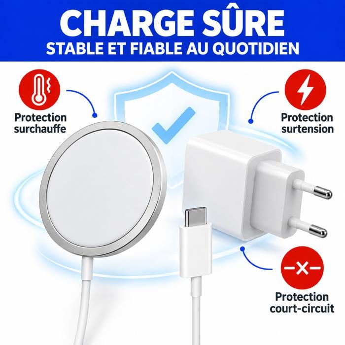 Chargeur Sans Fil Magnétique IPhone 20W - Compatible IPhone 12-17 - Avec Adaptateur USB-C - Blanc