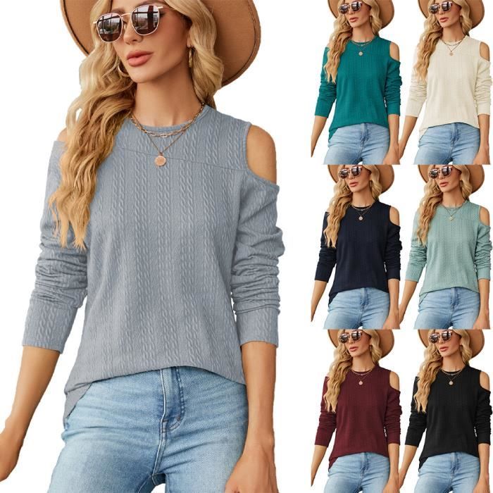Pull Femme épaules Dénudées Manches Longues - Chic Et élégant, Polyester, Pour Automne-hiver, Coupe Ample