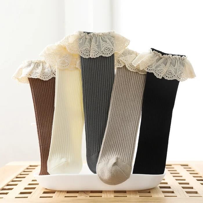 Chaussettes Au-dessus Du Genou Pour Filles 3-8 Ans - Perles Décoratives, Coton Peigné Doux - Élégantes Et Chaudes