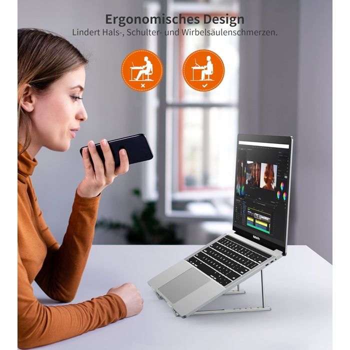 Support Ordinateur Portable Réglable Ergonomique - Base Pivotante 360°, Pliable, En Aluminium, Jusqu'à 40 Cm
