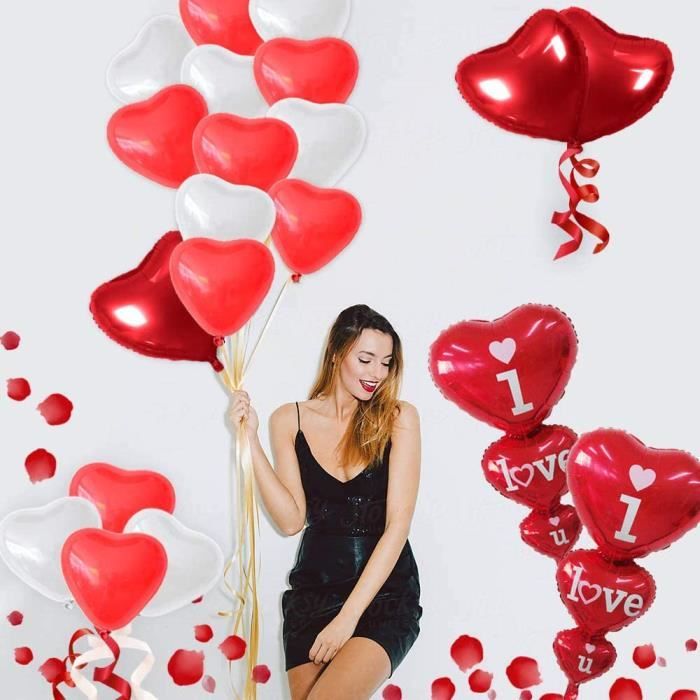 Ballon Coeur Rouge et Rose I Love You (52x46 cm) chez DeguizFetes.