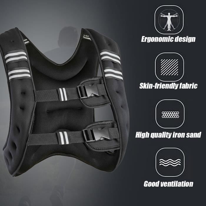 NA Gilet lesté réglable, gilet d'entraînement de fitness, veste lestée pour homme et femme, perte de course, gym (20 kg), noir