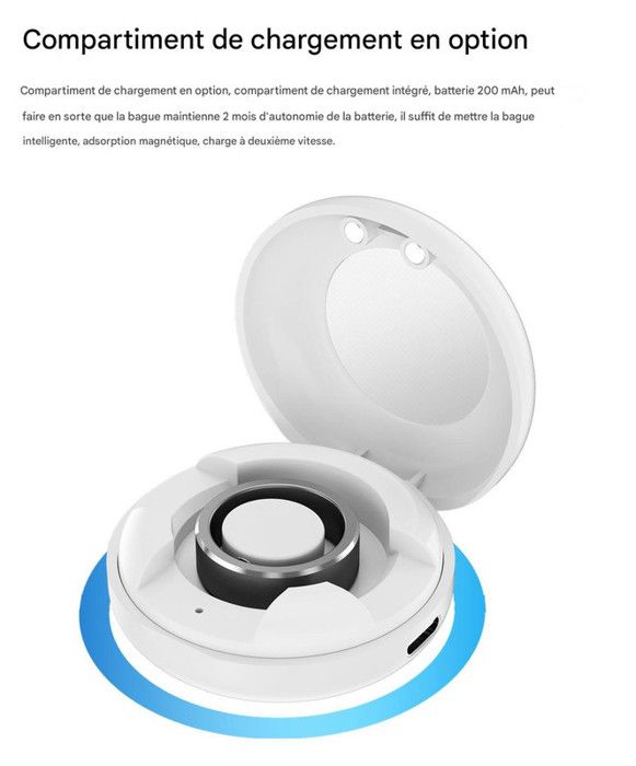 Bague Connectée Fitness - Suivi Activité, Fréquence Cardiaque, Sommeil, étanche IP68, Taille 14, Noir