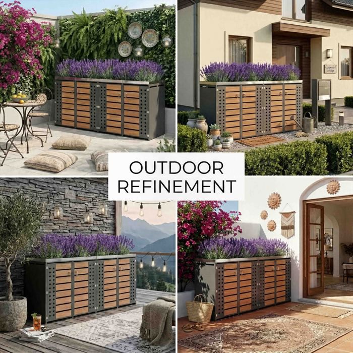 Cache-Poubelle Quadruple 132×80×124.5cm - Bac à Fleurs - Tri Sélectif ...