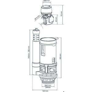 Wirquin Tronic - Mécanisme Chasse D'Eau WC Double 3/6L Hygiénique Avec Détection Infrarouge Sans Contact Et Bouton à Câble