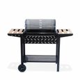 Barbecue au charbon - Alfred - Noir et gris. hauteur de grille ajustable. cuve émaillée. tablettes en bois. étagère et crochets-0