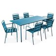 Salon de jardin en acier - Table et 6 fauteuils - Palavas - Bleu Pacific-0
