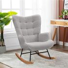 KILISKY Fauteuil à bascule avec pieds en hêtre, rocking chair, Tissu polaire teddy, pour salon chambre et balcon, gris