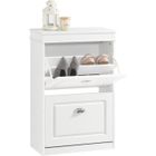 SoBuy Meuble Chaussures 2 Abattants Rangement 8 Paires Armoire Entrée Couloir Compact MDF Blanc 54x24x83 cm