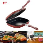 Poêle grill double face antiadhésive à fond plat - SURENHAP - 28cm - Rouge - Poignée magnétique