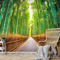 Papier peint intissé bambou forêt 350x250cm Mur XXL Tableaux Muraux Tapisserie Photo Décoration Murale Salon Chambre vert