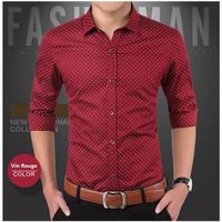 Hommes Casuals Chemise Coton Mince Impression florale Manche Longue Affaires Loisir Shirt blouse Printemps et été Vin rouge