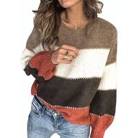 Pull Femme Chic Chaud Pas Cher Rayé Mode Pullover Col Rond Hauts Manche Longue Pull Femme Hiver Pull Tricoté Gris