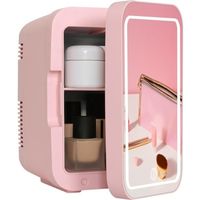 Mini Frigo Mini Réfrigérateur Glacière 4L avec Dimmable LED Miroir de maquillage pour Voiture et Chambre Silencieux Rose 