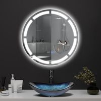 Miroir de Salle de Bain LED - Anti-Buée / 3 Couleur Réglables / 2 Touche Tactile - Miroir Lumineux Rond 60cm