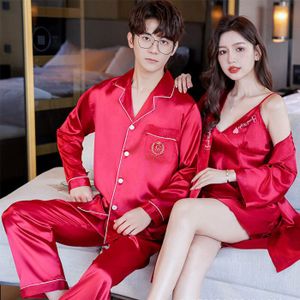 PYJAMA Ensemble de pyjama deux pièces pour couple,chemise de nuit sexy pour femme,chemise de nuit pour homme,pantalon - 1PC-2032 red