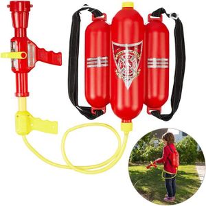 PISTOLET À EAU Lance à Eau de Pompier, 2,5 l de réservoir, 5 m de portée, 2 Fonctions de Jet, Sac à Dos Enfants, Rouge-Jaune, 10027680 A43