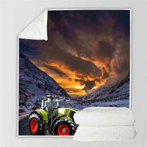 COUVERTURE - PLAID Couverture 70x140cm - Neige, Coucher de Soleil - Modèle Tracteur Enfants