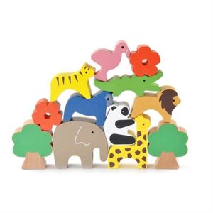 TABLE JOUET D'ACTIVITÉ Animaux en bois Empiler des blocs Jeux d'équilibre