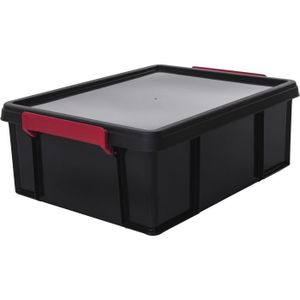 BAC DE RANGEMENT OUTILS IRIS OHYAMA Boîte de rangement empilable avec couvercle - Multi Box - MBX-18 - Plastique - Noir, rouge et transparent - 18 L