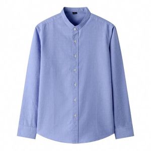CHEMISE - CHEMISETTE Chemises Homme Coton Oxford Tissé Infroissable Décontracté Col Montant Manches Longues Bleu